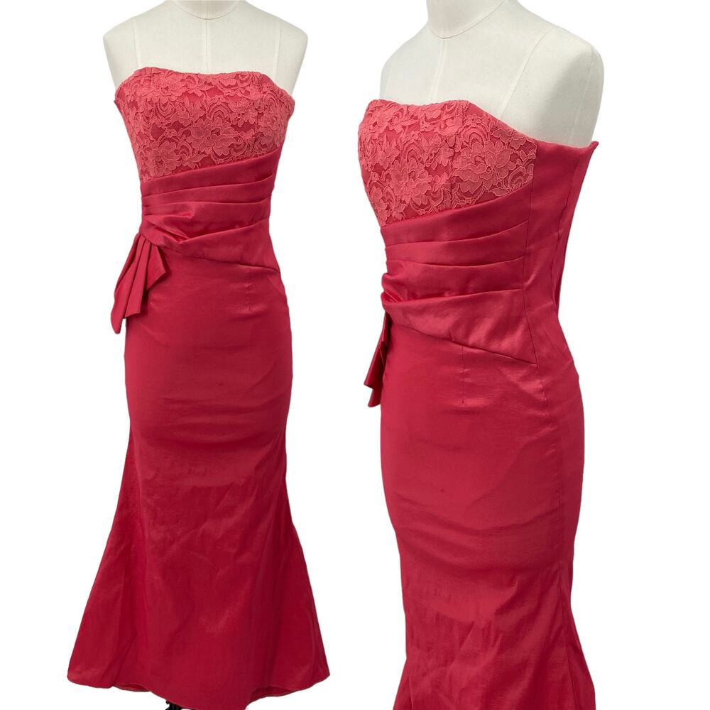 Vintage 90s Jessica McClintock Maxi Gown Lace Strapless Mermaid Skirt Pink 0